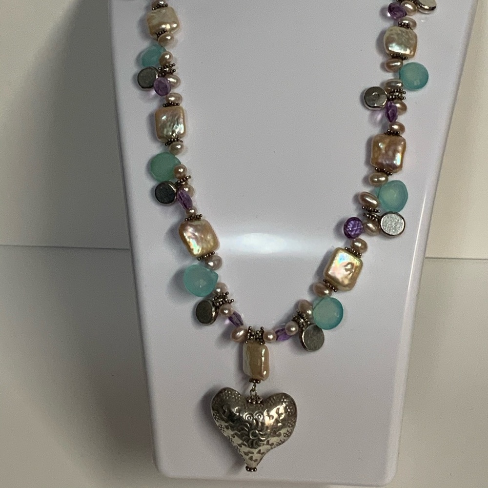 Vintage Sterling Silver Pearl Gemstone Necklace - Picture 8 of 9